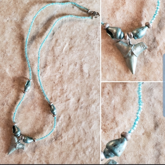 N190 Faux Shark Tooth & Shell Necklace - Picture 4 of 8